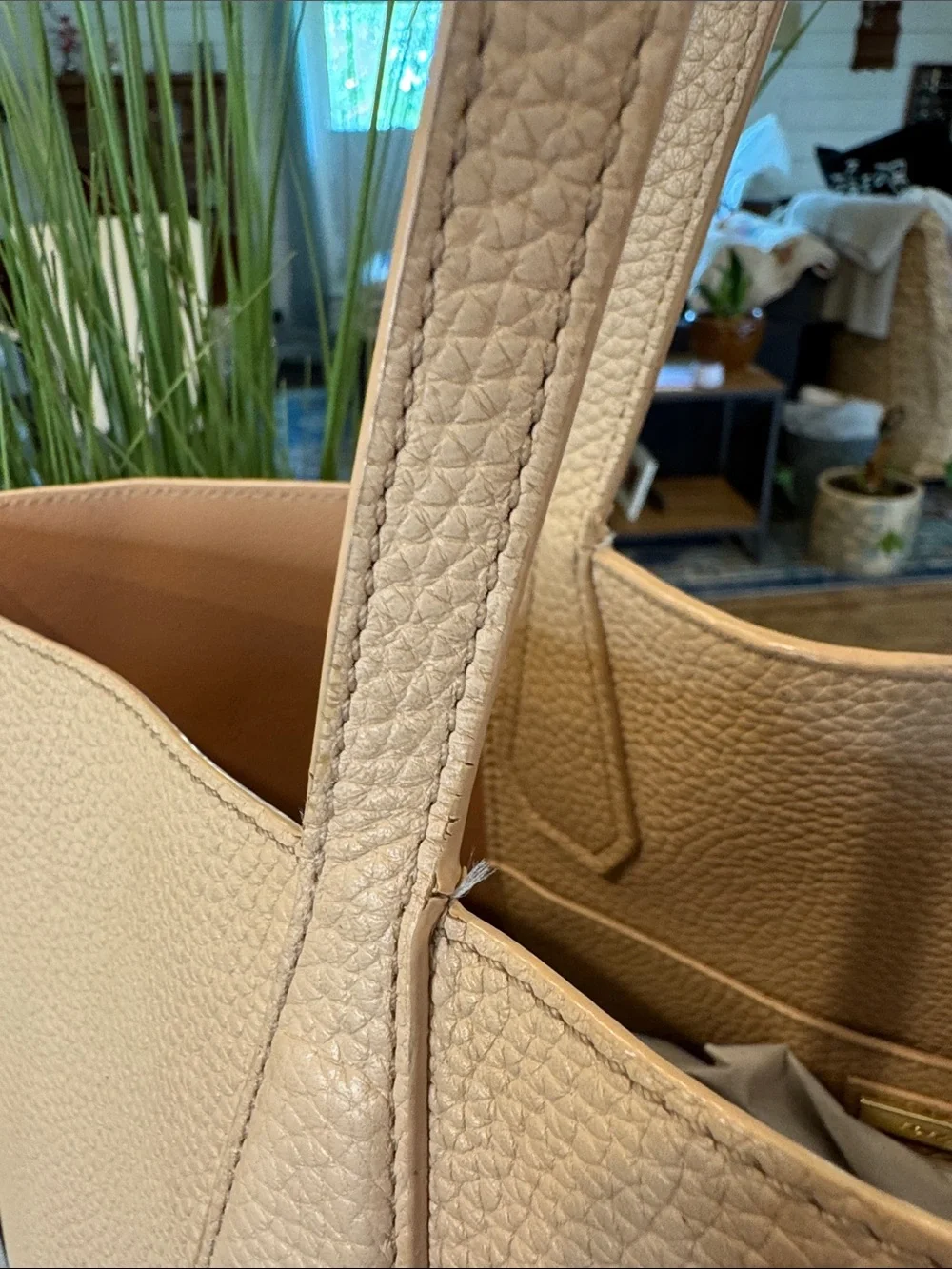 Tory Burch Pebbled Leather Tote with Pink Fur Charm
